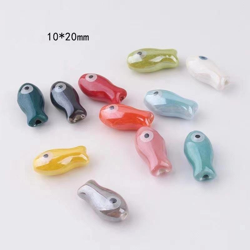 10Pcs/Lot Colorful 10X20Mm Fish-Shaped Beads Ceramic Spacer Loose Bead For Jewelry Making Findings Diy Bracelet Necklace