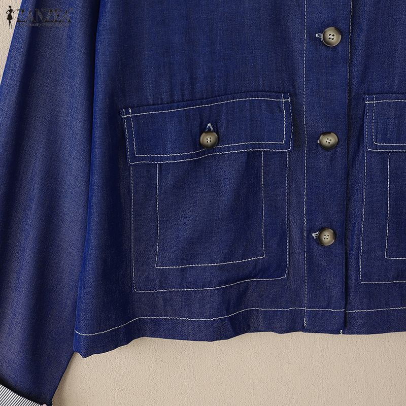 ZANZEA Women Casual Turn Down Collar Loose Long Sleeve Autumn Blouse