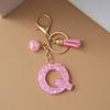Pink Pompom Letter Keychain English Alphabet Keyring Glitter Gradient Resin Car Mirror Accessory Women Handbag Charms
