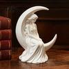 Minimalist Desk Sculpture Decor Moon Girl Figurine, 3D Printed Mystical On Crescent Thoughtful Gifts for Her Statue, Collectible Bedroom Shelf Modern