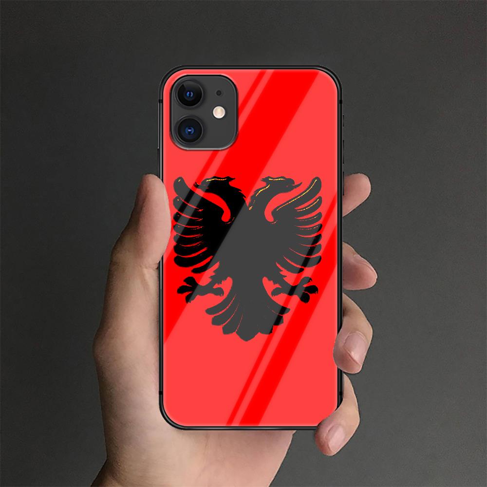 Albania Flag Tempered Glass Phone Case For iPhone Samsung Galaxy Redmi Xiaomi Note S A 16 15 14 13 12 11 21 22 23 53 54 Pro Plus Ultra Silicone Cover