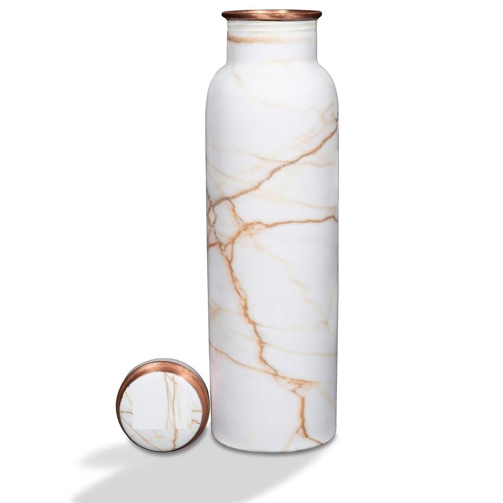 Copper Water Bottle 1 Litre Alkaline and Anti Oxidant 100% Leak Proof, Office, Modern Tamba Bottle  (White Golden Marble)