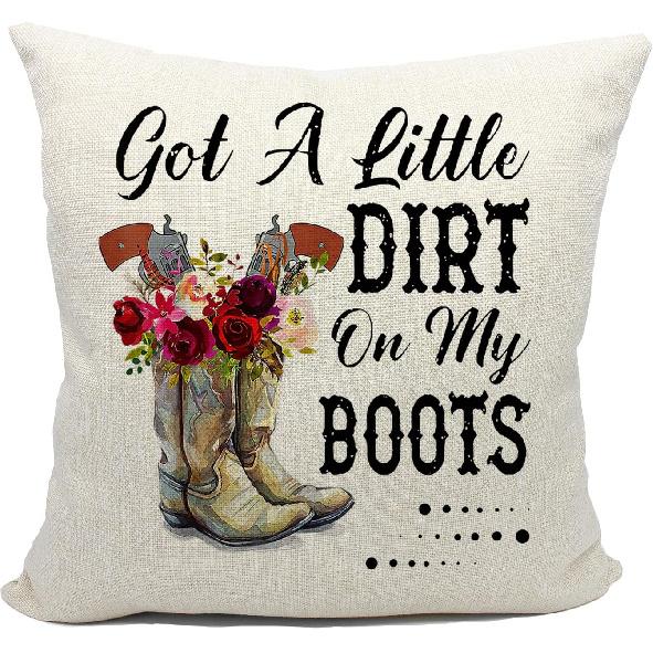 Mancheng-zi Retro Western Country Cowgirl Flower Boot Got a Dirt on My Boots Throw Pillow Cover,Teen Girls Women Cowgirl Gifts,18 x 18''Western