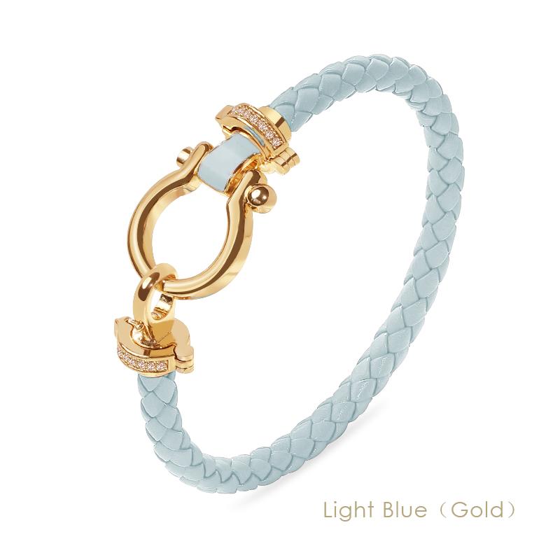MOONLIGHT Women's Classic Horseshoe Shape Bracelet Genuine Braided Leather Bracelet Female Jewelry Present 11 Colors