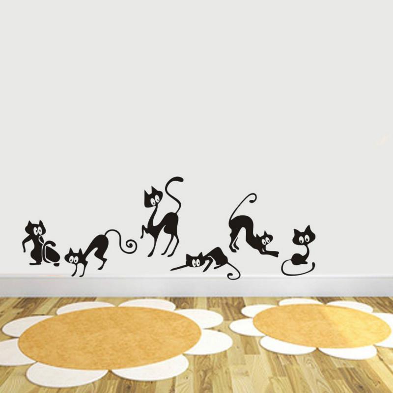 Six Cute Cats Waist Line Home Decoration Wall Stickers Creative Wallpaper Cat Stickers