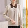 Mom autumn knitted sweater bottom lapel new top medium and old women's sweater outer t-shirt women