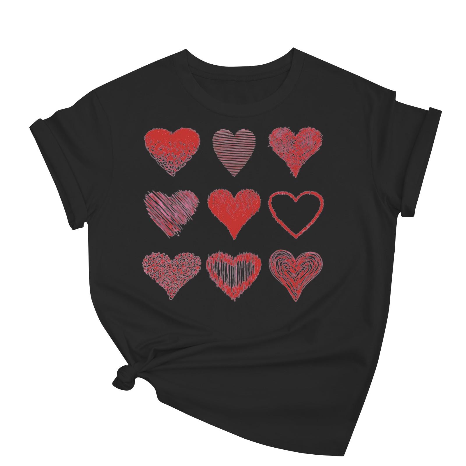 

Женская повседневная свободная футболка с принтом ко Дню святого Валентина, круглый вырез, пуловер, топ с короткими рукавами L чёрный