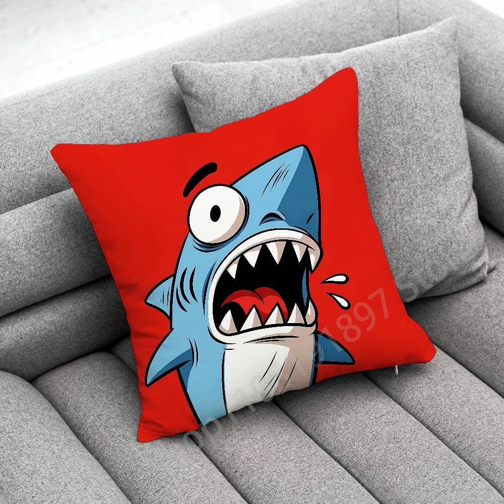 Funny Cartoon Blue Shark Throw Pillow Case For 50cm 40cm 55cm 45*45cm 30cm Square Bedroom Pillowcase Cover
