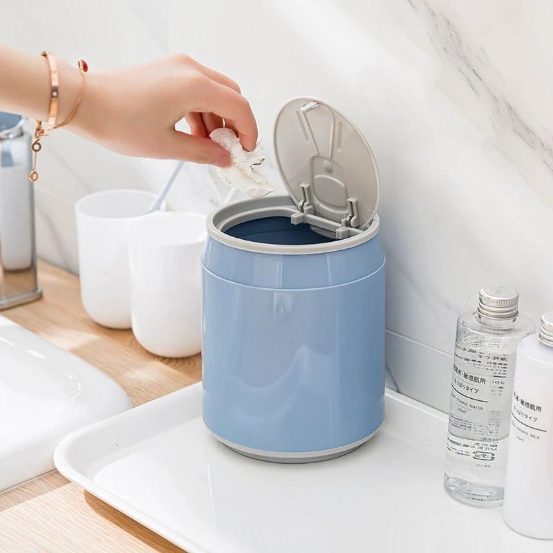 Creative Desktop Trash Home Press Type Elastic Lid Mini Bedside With Lid Storage Bin Kitchen Bathroom Garbage Basket Supplies
