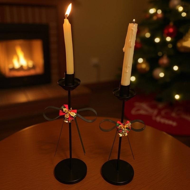 Christmas Bows Candlestick Holders Iron Metal Taper Candle Holders Decorative Candle Stands for Wedding,Home Decorations