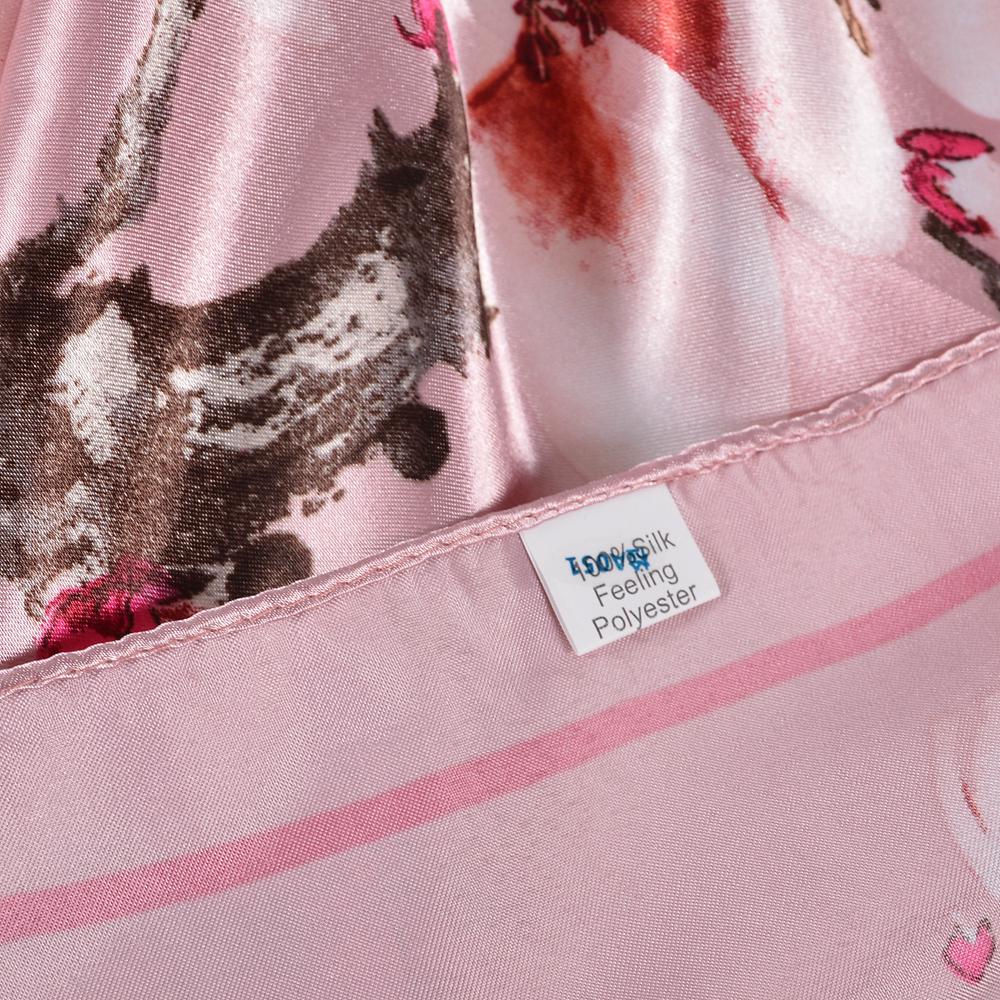 BYSIFA Pink Damen Quadratische Schals Hijabs Bedruckt Mode Elegant Damen Satin Seidenschal Kopftuch Luxus Süßer Halsschal
