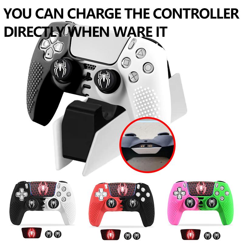 Anti-Slip Controller Silicone Cover Case for PS5 Gamepad Skin Shell with Rubber Thumb Stick Grip Gaps Touch Pad Sticker for PS5