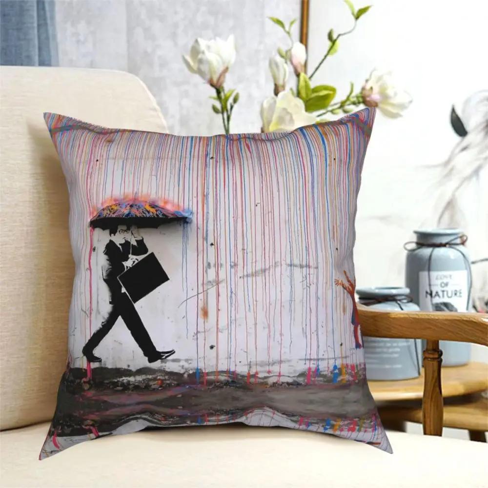 Banksy Umbrella Rainbow Happy Girl Throw Pillow Cover Decorative Pillow Creative Cushion Covers