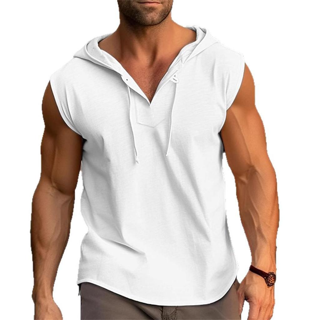 2026 Men's Sleeveless Fitness Drawstring Solid Color Hooded Vest