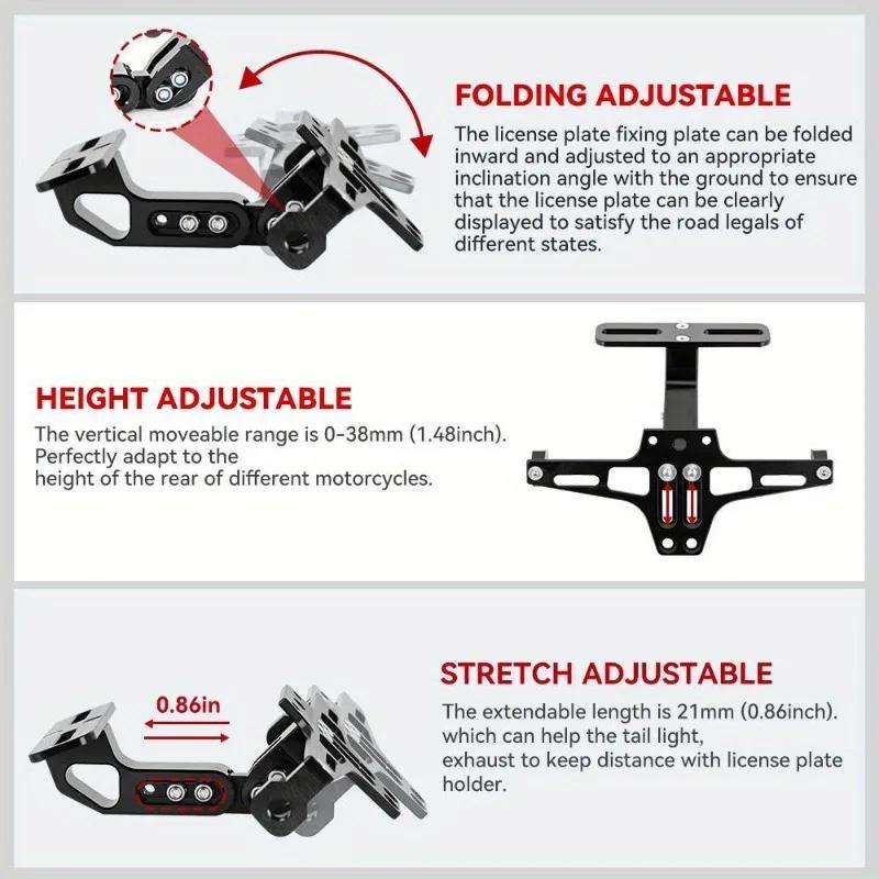 Motorcycle License Number Plate Holder Frame with LED Light CNC Aluminum Adjustable Moto Accessories Turn Signal Light Bracket