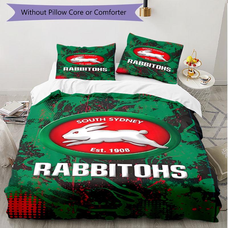 3-teiliges Bettbezug-Set (1 * Bettbezug + 2 * Kissenbezug, ohne Kern), South Sydney Rabbitohs Druck Weiches Ganzjahres-Bettwäscheset, Heimschlafzimmer-Dekoration Geschenk