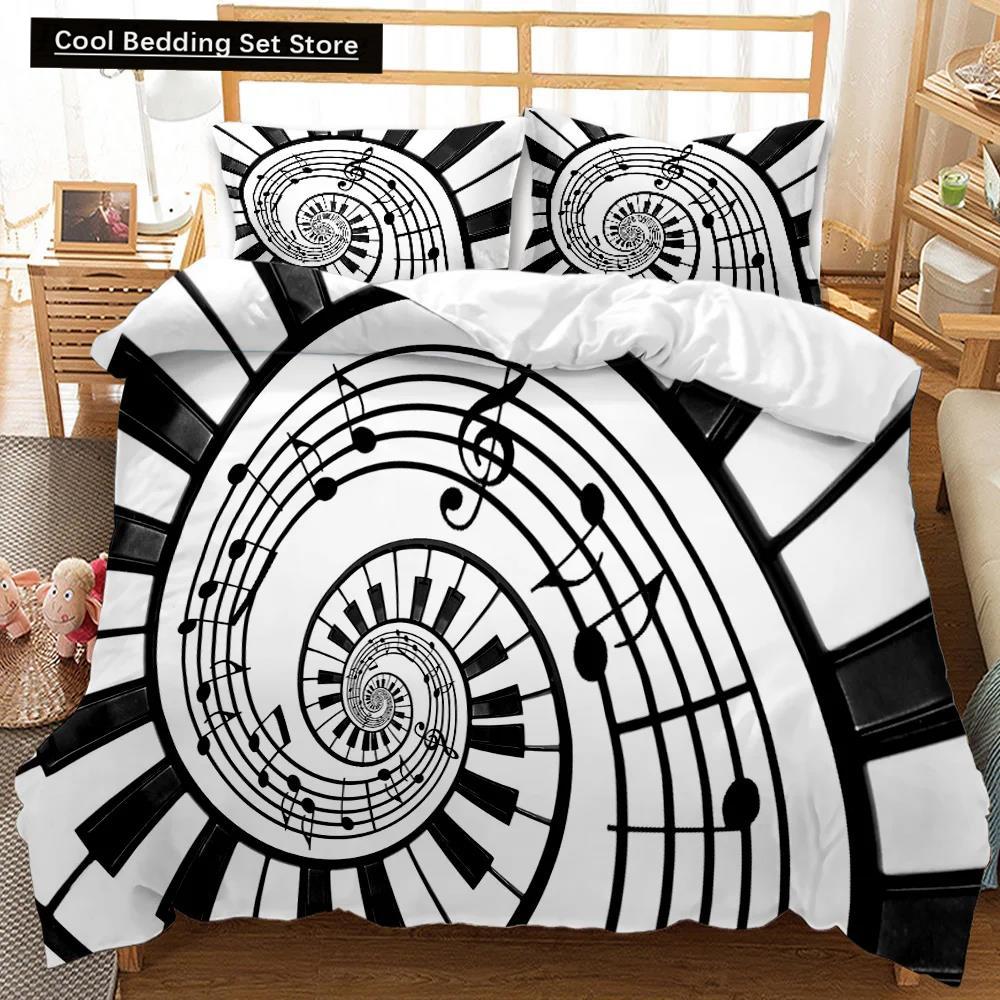 Music Duvet Cover Music with G-Clef Black Instrument Twin Bedding Set Monochrome Creative Rhythmic Ornate Polyester Qulit Cover