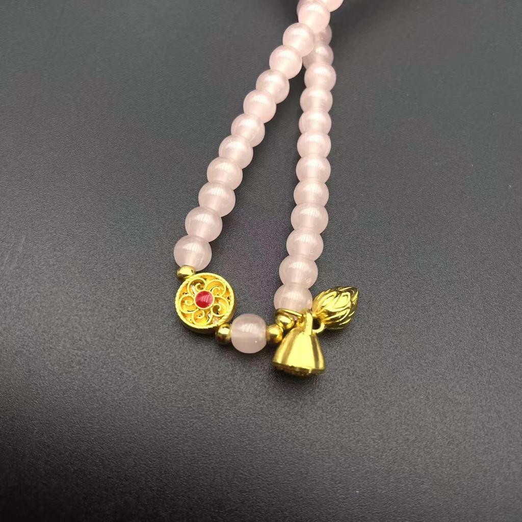 Pink Imitation Jade Beaded Bracelet - Fashionable Design, Single Strand Women's Gift Bracelet for Friends.