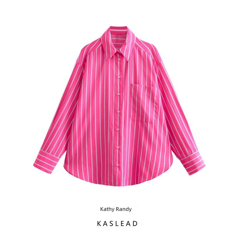 Kaslead Fashion Stripes Loose Long Sleeves Shirt