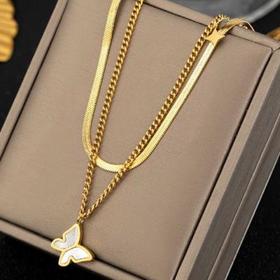 Multi Layer Butterfly Necklace for Women, Fashionable Design, Titanium Steel Lock Chain, Small and Fresh Accessory