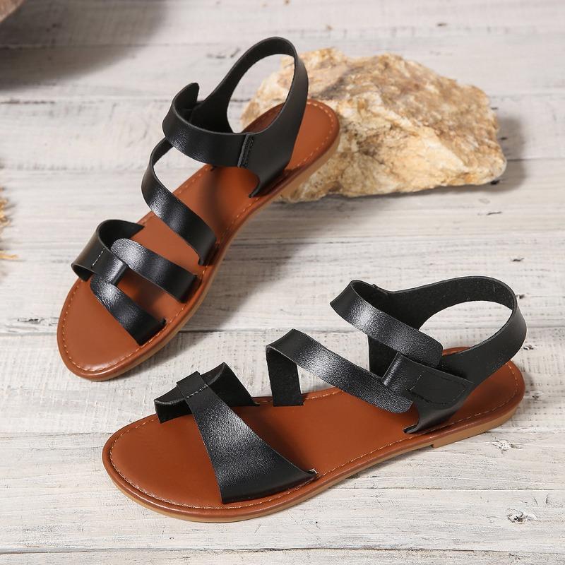Fashion Summer New Sandals Women Fashion Round Head Open Toe Breathable Color Word with Soft Soles Anti-slip Wear-resistant Flat Shoes