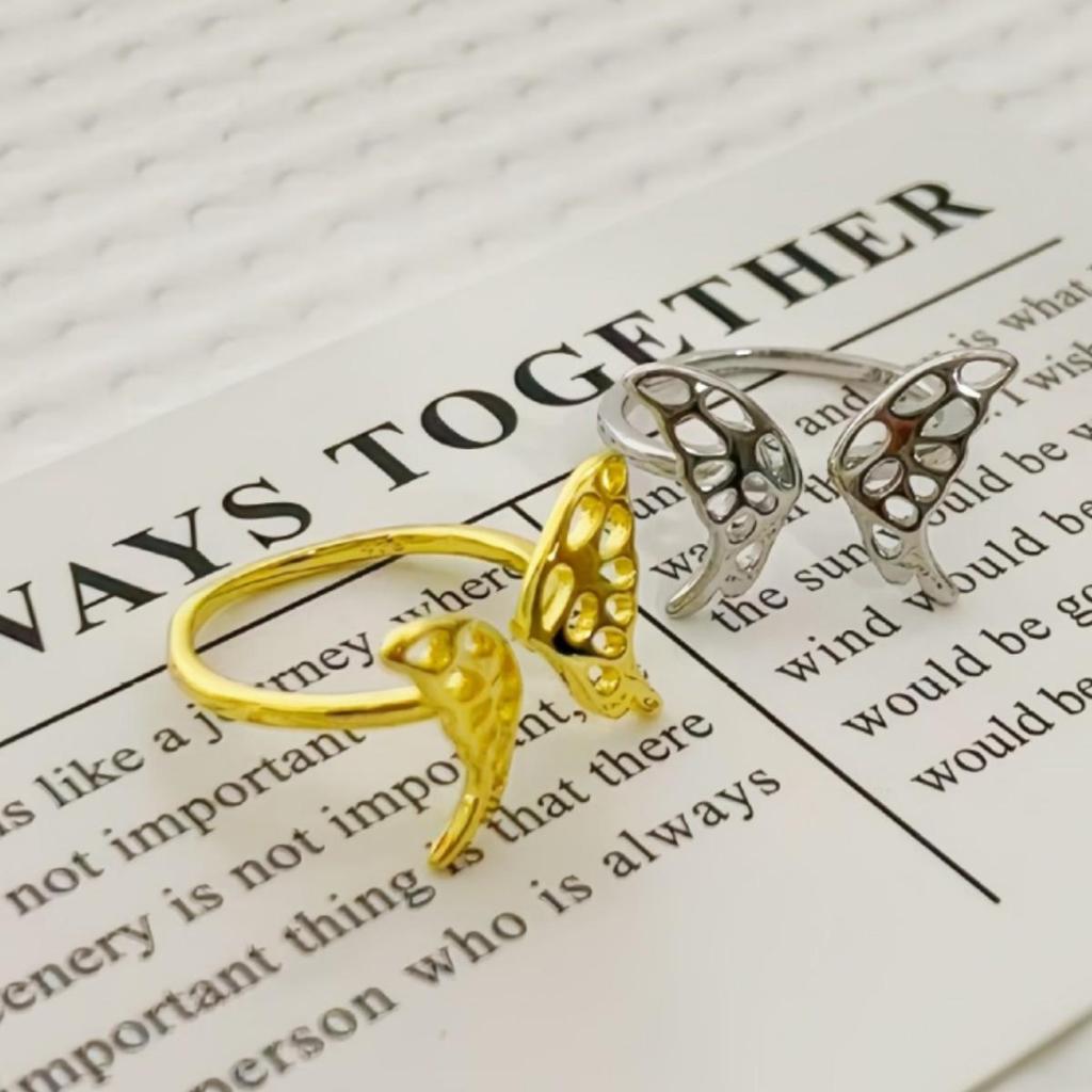 Customizable Open Butterfly Ring with Smooth Surface and Adjustable Wide Band