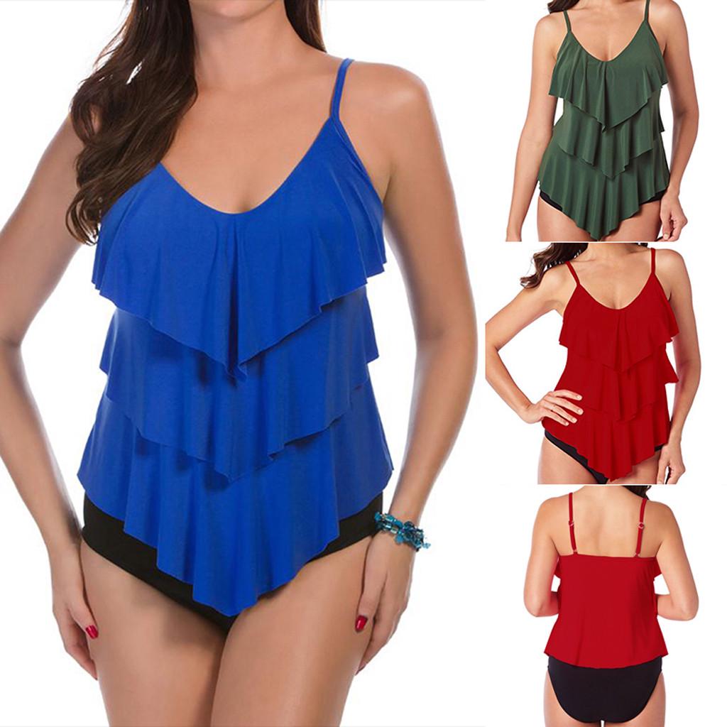 Buy Women's Pleated ThreeLayer Ruffle Bikini Two piecesTriangular Split Swimsuit at affordable