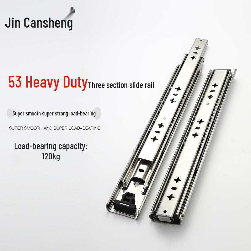 53-Inch Heavy-Duty Silent Drawer Slide for RV Staircase, Three-Section Industrial Guide Rail