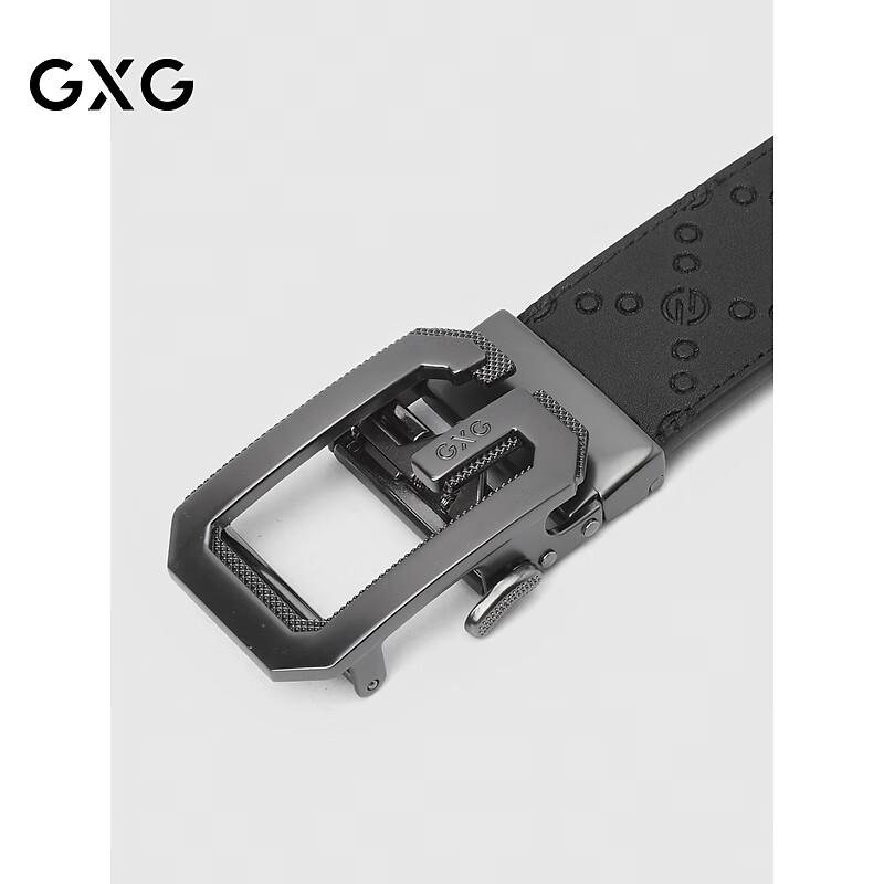 GXG Men s Black Embossed Leather Automatic Buckle Belt 120cm