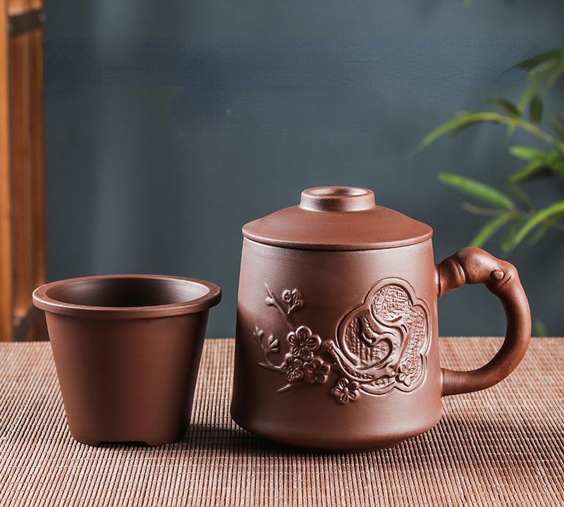 Retro Yixing Dragon Phenix Purple Clay Tea Mug with Lid and Infuser Handmade Ceramic Teacup Office Water Cup Gift Home Drinkware