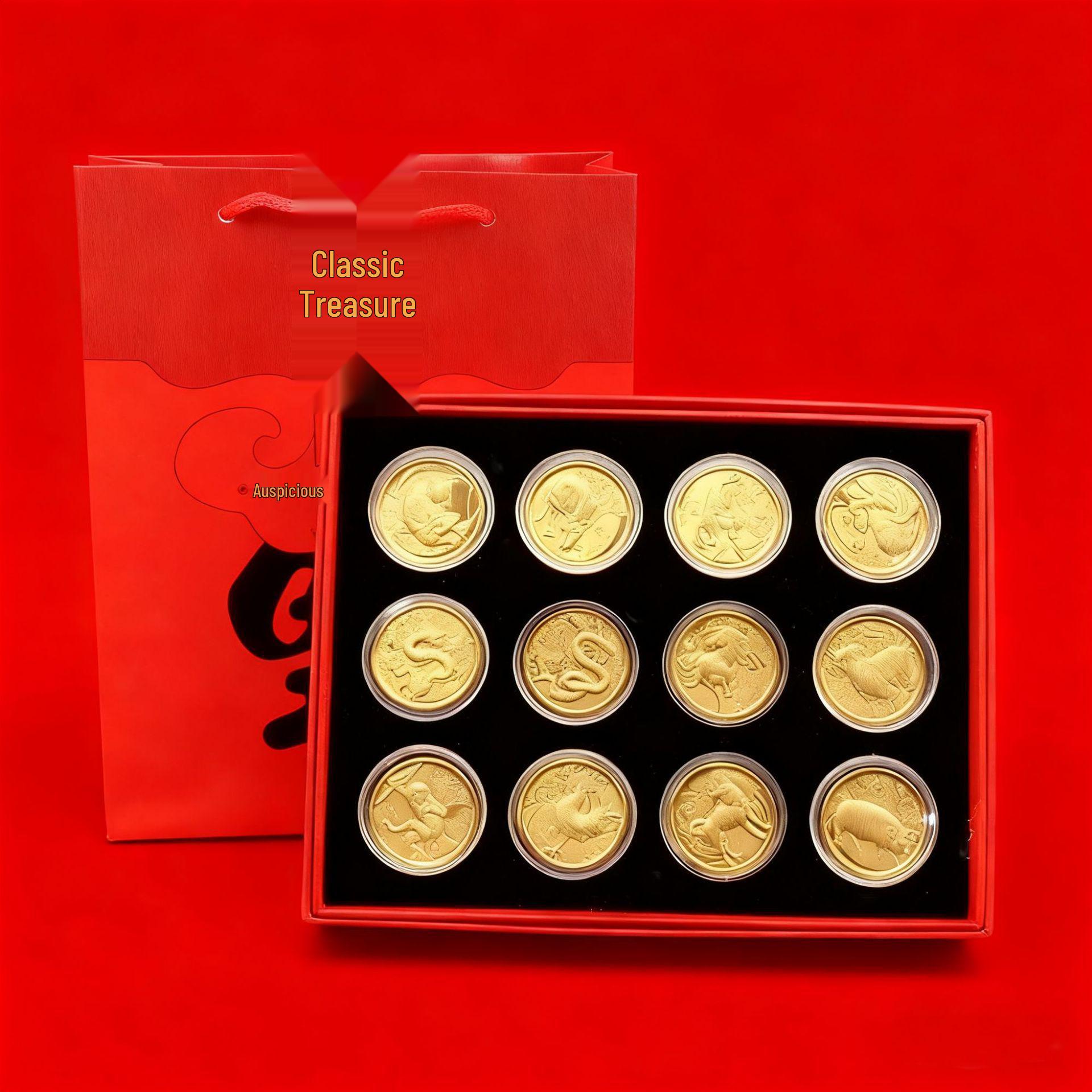 Chinese Zodiac Cartoon Gold Foil Commemorative Coin Gift Set