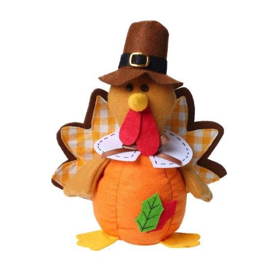 Seasonal Indoor Ornament Thanksgiving Plush Turkey Doll, Stuffed Animal Figurine, Autumn Soft Plushie Harvest Tabletop Decoration for Home Desktop