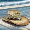 Rhinestone Cowboy Hat Straw Sun Hat for Women Men Beach Vintage Western Cowgirl Party Summer Festival Country Music Headwear