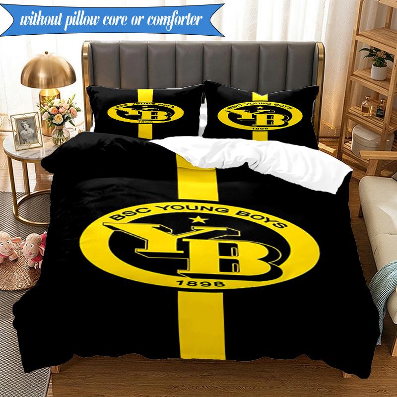 3PCS BSC Football Yellow And Black Unity Bedding Set 2D Printing (Includes 1 Duvet Cover + 2 Pillowcases Coreless), Bedroom decor,Fan gift