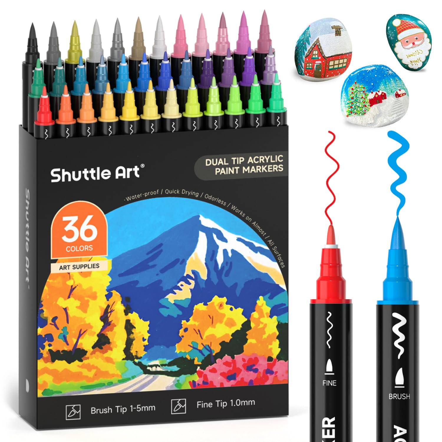 

Shuttle Art Acrylic Brush and Fine Tip Twin Pen 36 and Metallic Perfect for Writing on and Perfect for DIY and Art Markers, Set, Colors, Water-Based,
