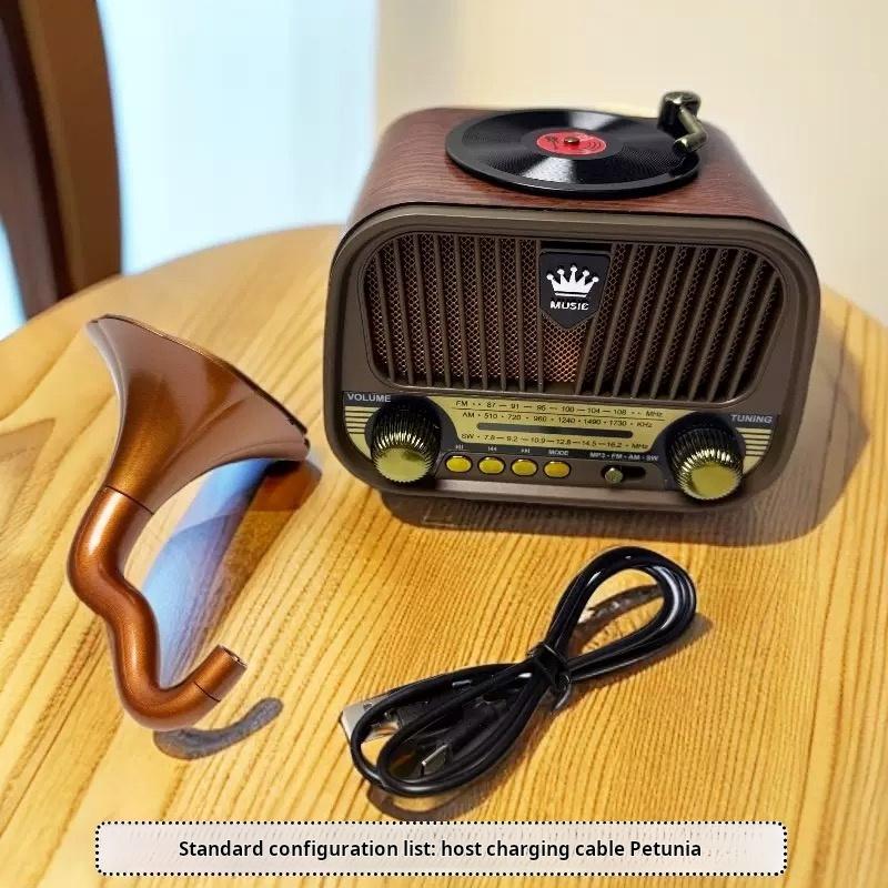 New High-end Retro Multifunctional Full Band Radio Imitating Phonograph, Mini Wireless Bluetooth Speaker, Plug-in Speaker