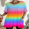 Rainbow Gradient Loose Short-Sleeve T-Shirt, Women's Fashion Casual Top, Multi Color Print Plus Size Trendy Style