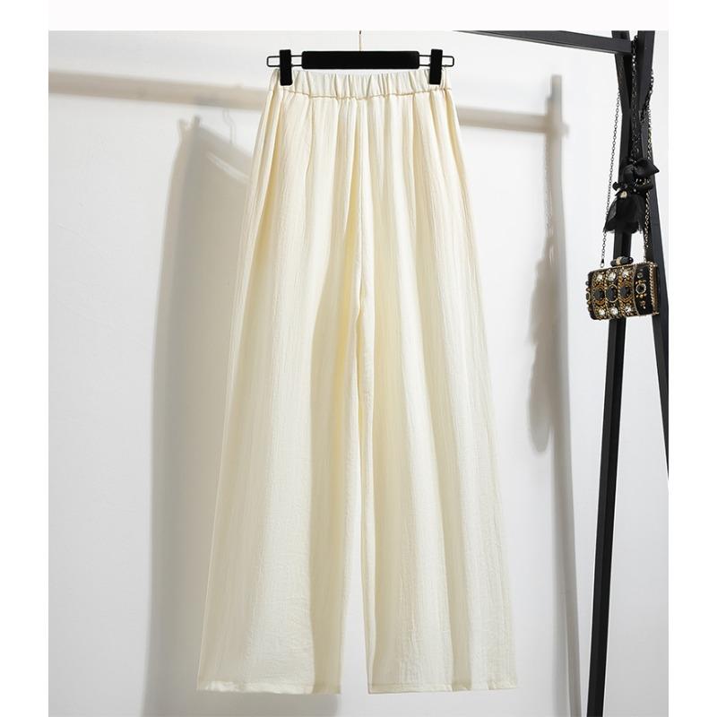 DIMANAF 2026 Summer New Plus Size Women Long Pants Thin Linen Loose Casual Elastic Waist Fashion Lady Bottoms Clothing