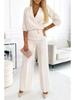 2025 Women's Solid Color V-neck Two-Button 2-Piece Pants Set