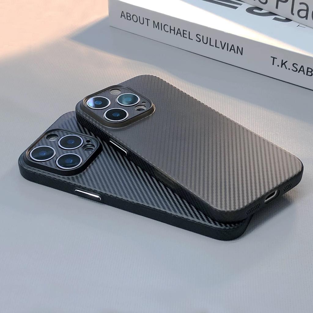 Transparent Carbon Fiber Pattern Case For iPhone 16 15 14 13 12 Pro Max Plus 16E Ultra Thin Cooling Matte Slim Shockproof Cover