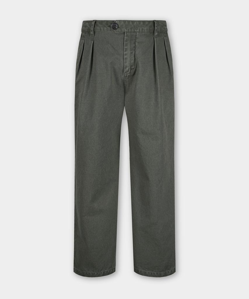 BIRBANTE Garment-Washed Twill Double-Pleat Chino Pants - Khaki