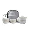 Portable Gongfu Tea Set: Jade Porcelain Teapot with Three Cups and Carrying Case