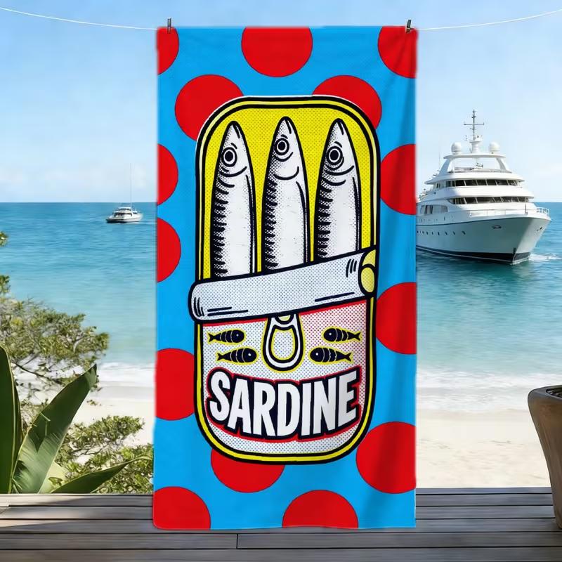 Minimalist Colorful Sardines Beach Towel, Coastal Fish Graphic Art Print Soft Absorbent Quick Dry Towel for Beach Swimming