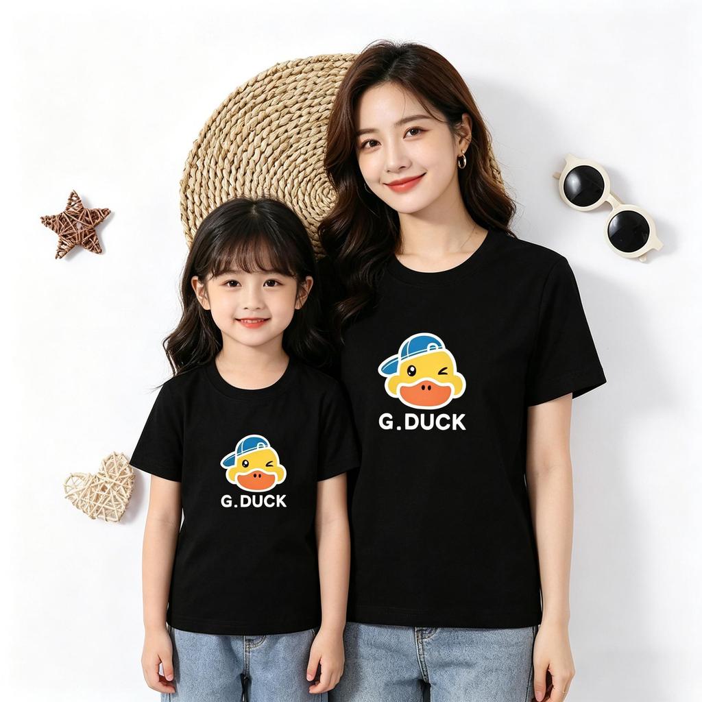 DUCK 100% Cotton Short-Sleeve Round Neck T-Shirt—Comfortable, Loose, Summer Essential for Parent-Child Coordination