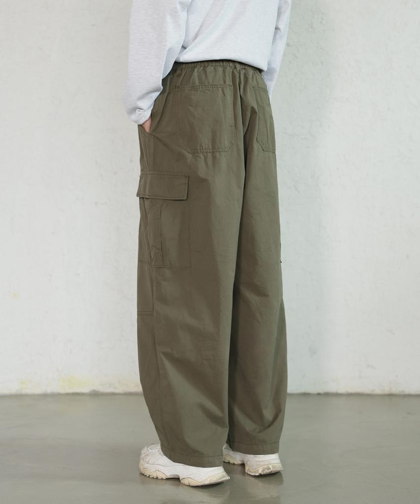 Jikeulib Back Elastic Waist Pintuck Balloon Hem Dart Cargo Pocket Wide Pants