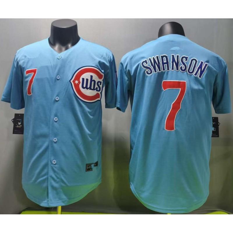 Baseball Trikot Kurzarm Chicago Cubs 7 Hellblau Bestickt Teamsport Sportbekleidung