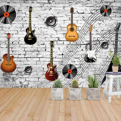 3d Nostalgische Ziegel Wandbild Gitarre Musik Tapete Bar Werkzeug Hintergrund Tapeten Fresko