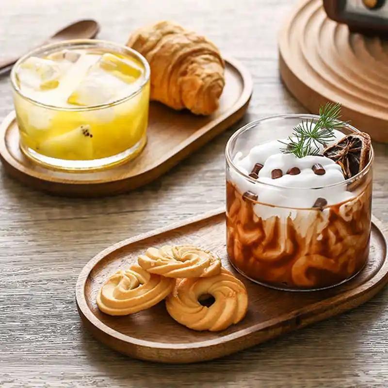 Wooden Serving Tray Rectangular Round Plate Tea Cup Saucer Tray Fruit Dessert Dinner Plate Food Storage Pallet Kitchen Tableware