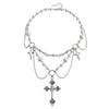 Charm Cross Rosary Necklace Handmade Double-layer Cross Pendant Choker  Girl Gifts