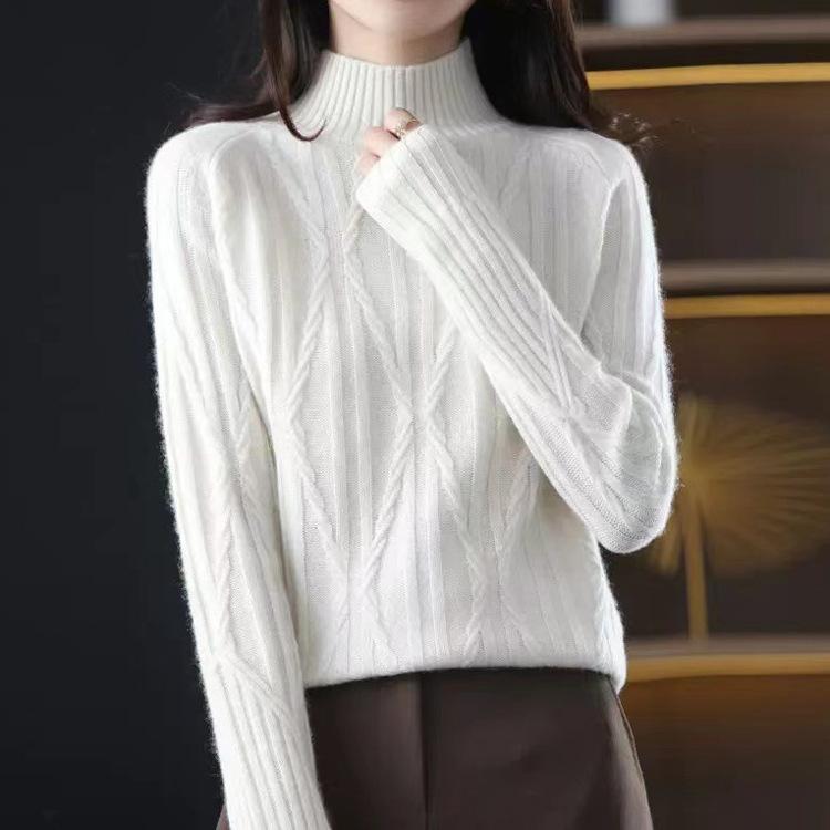 Women's Semi High Neck Sweater Base Sweater Autumn and Winter New Style Pullover Knitted Sweater for Women